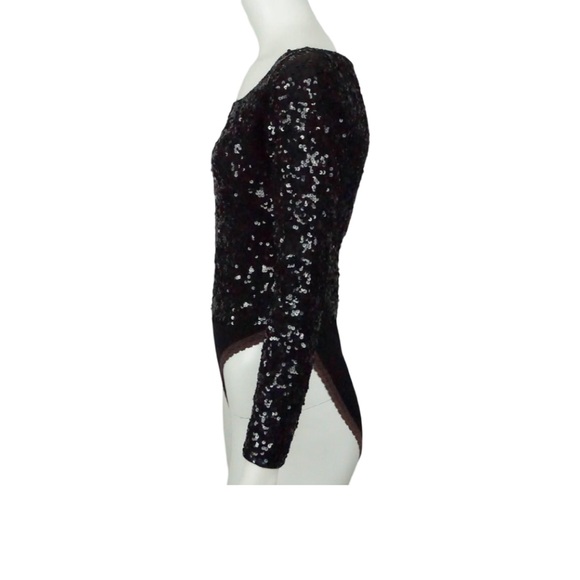 DONNA KARAN black sequin long sleeve bodysuit - Picture 3 of 5